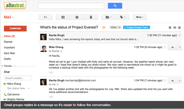 Gmail การโต้ตอบอีเมล์สนทนาแบบกลุ่ม